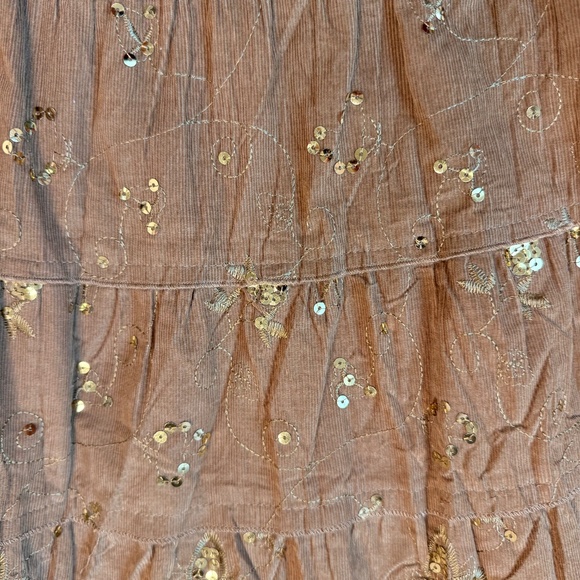 Y2K Brown Corduroy Sequin Embroidered Boho Peasant Skirt - Picture 5 of 7